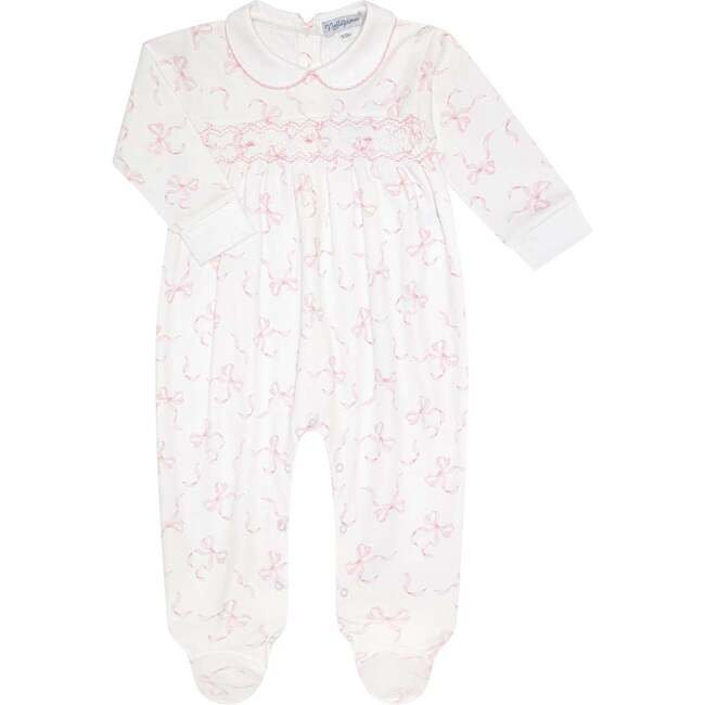 Charming Bows Print Smocked Footie Pink