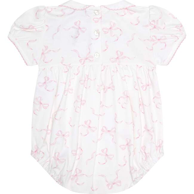 Charming Bows Print Smocked Bubble Pink