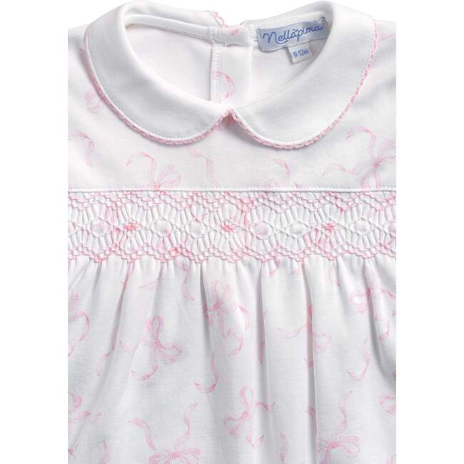Charming Bows Print Smocked Footie Pink
