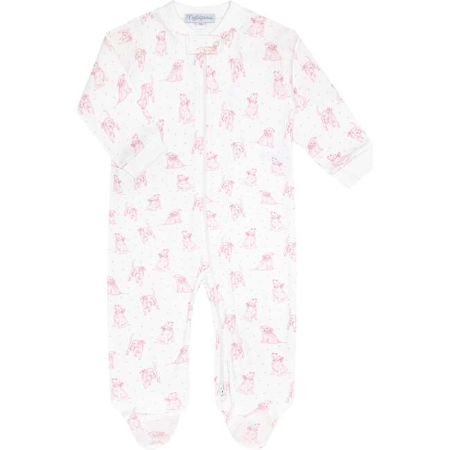 Pink Puppy Love Print Zipper Footie Pink