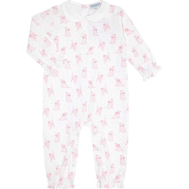 Pink Puppy Love Print Romper long sleeve Pink