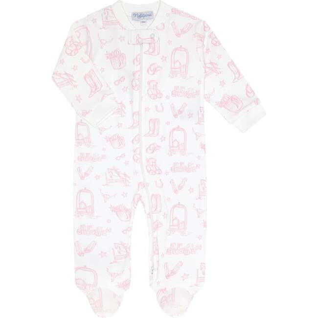 Pink Lone Star Toile Zipper Footie Pink