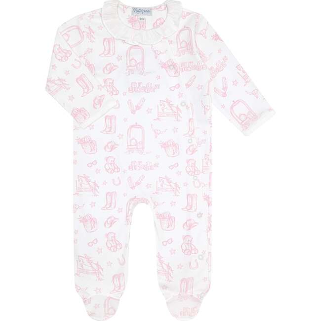 Pink Lone Star Toile Print Crossover Footie Pink