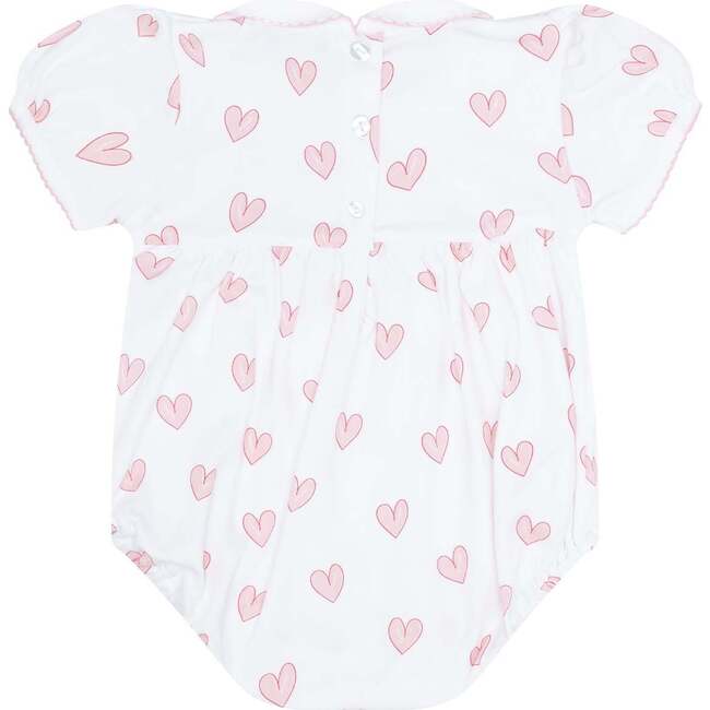 Pink Heart Print Smocked Bubble Pink