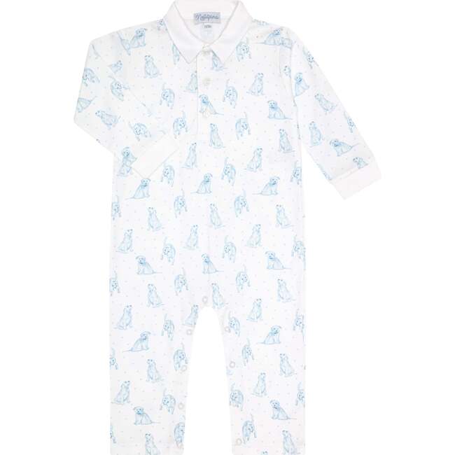 Blue Puppy Love Print Romper long sleeve Blue