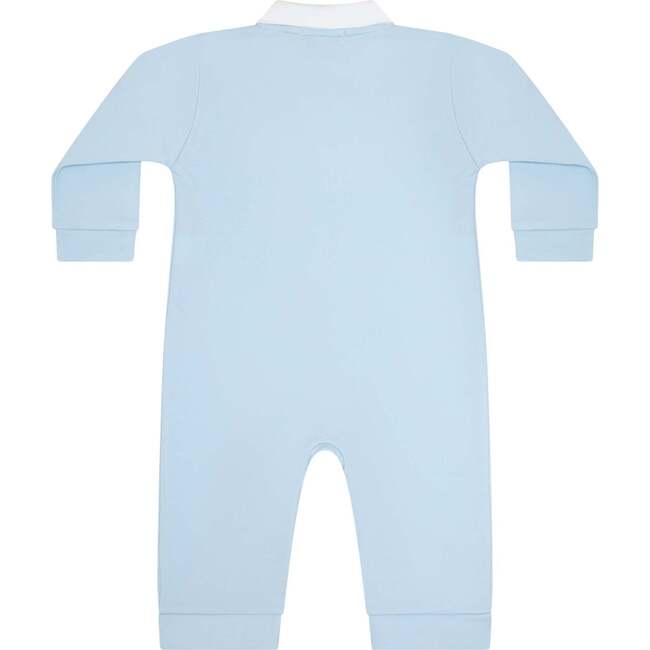 Blue Puppy Love Embroidery Romper LS Blue