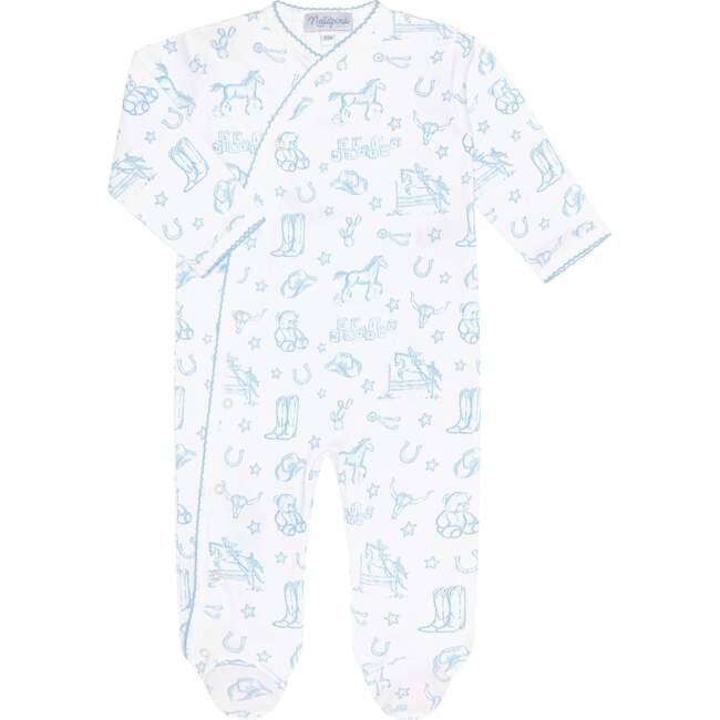 Blue Lone Star Toile Print Crossover Footie Blue
