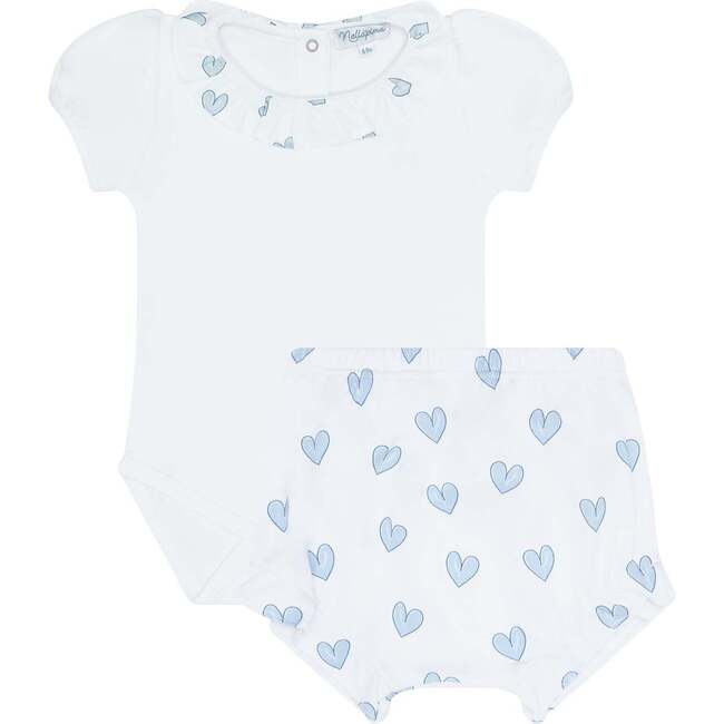Blue Heart Print Onesie Set Blue