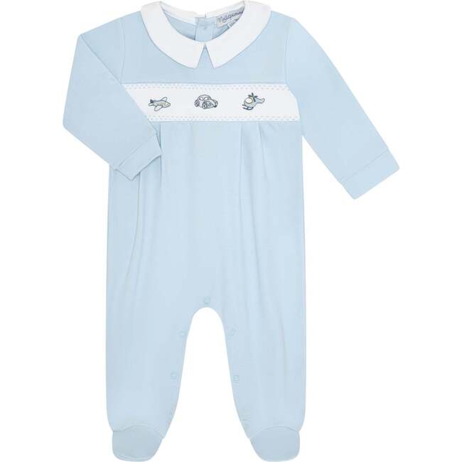 Mini Voyages Embroidery Footie Blue