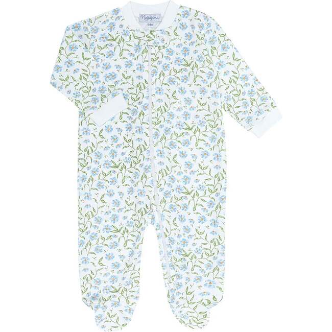 Blue Vines Print Zipper Footie Multicolor - Footie Pajamas - 1