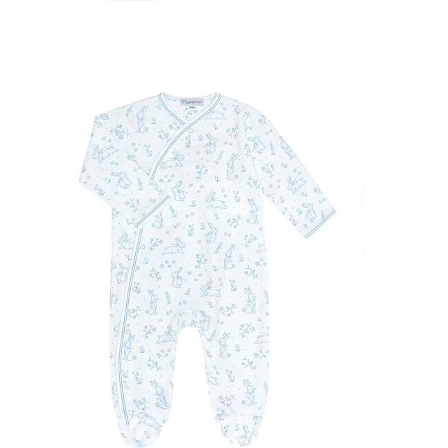 Blue Bunny Toile Crossover Footie Blue