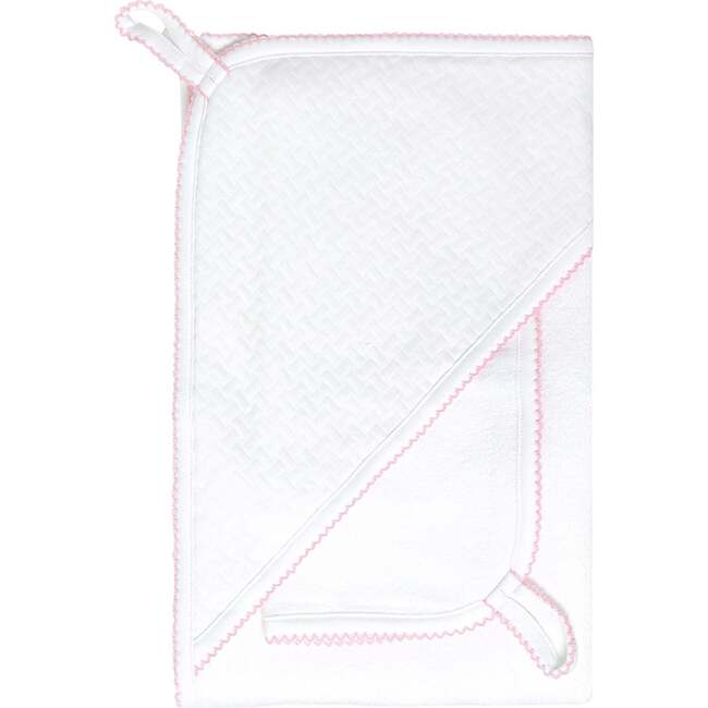 Basket Weave Hooded Baby Towel Pink