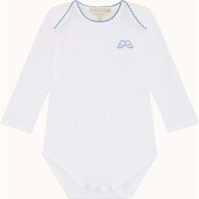 Set of 7 Angel Wing Picot Long Sleeve Onesies, Blue Fade