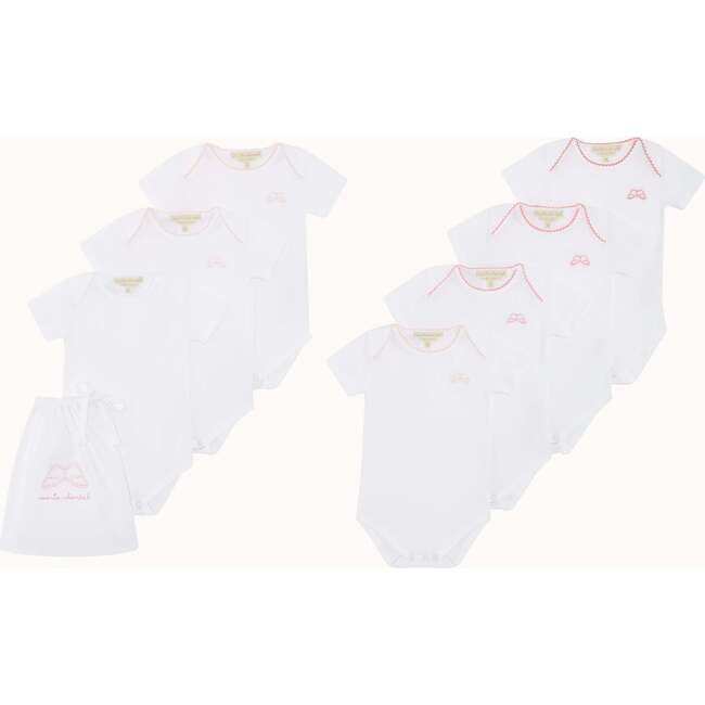 Set of 7 Angel Wing Picot Short Sleeve Onesies, Pink Fade - Onesies - 3