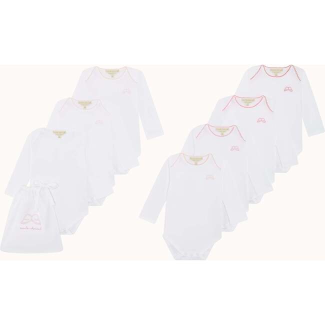 Set of 7 Angel Wing Picot Long Sleeve Onesies, Pink Fade - Onesies - 3