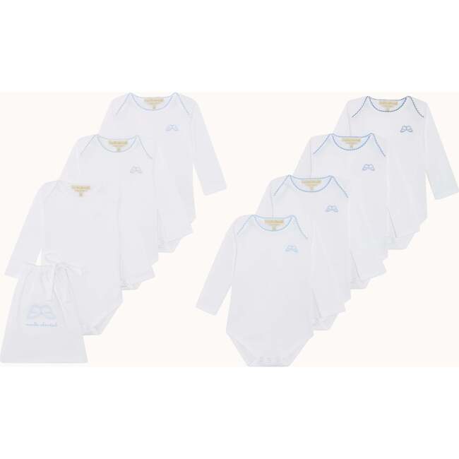Set of 7 Angel Wing Picot Long Sleeve Onesies, Blue Fade - Onesies - 3