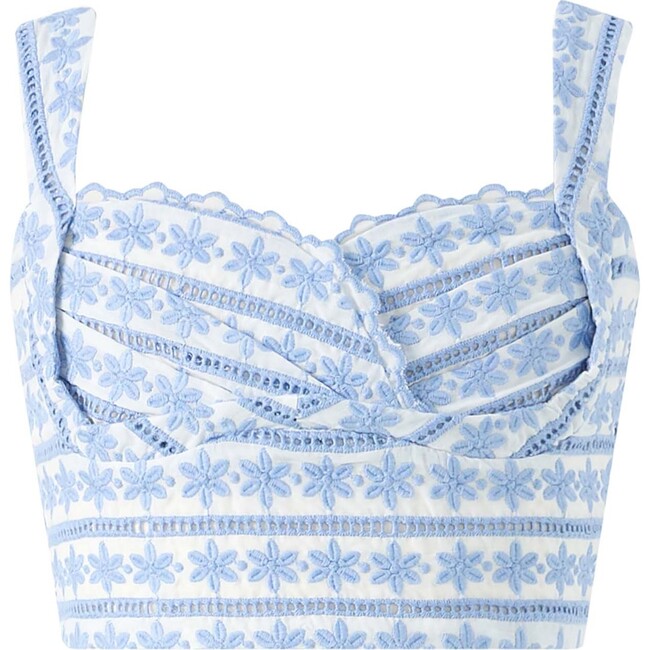 Odessa Frill Embroidered Top, Powder Blue
