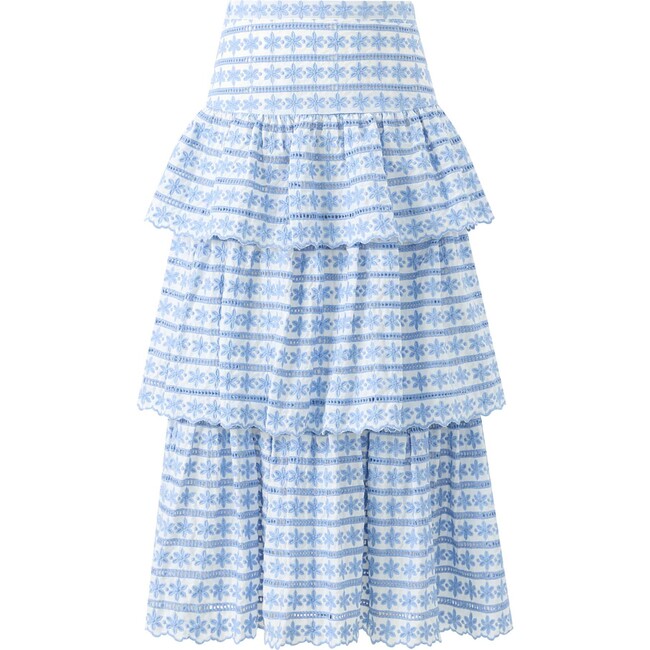 Odessa Frill Embroidered Maxi Skirt, Powder Blue