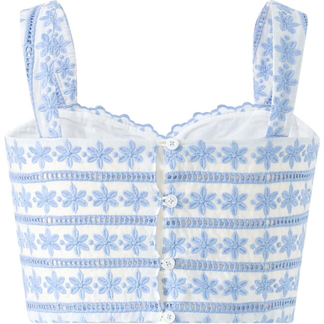 Odessa Frill Embroidered Top, Powder Blue