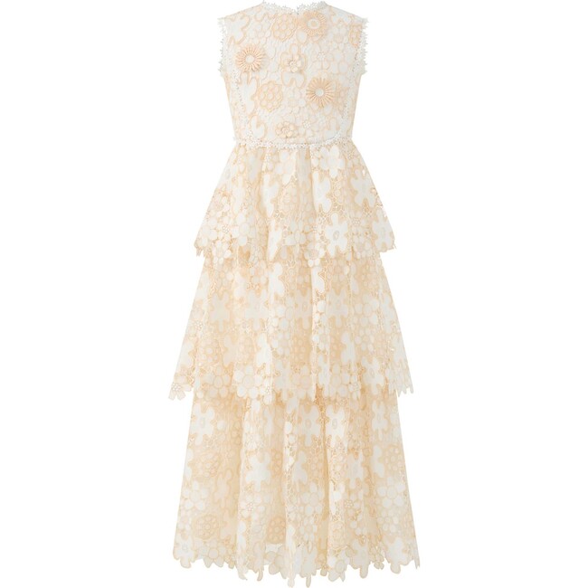 Haley Embroidered Frill Maxi Dress, Beige