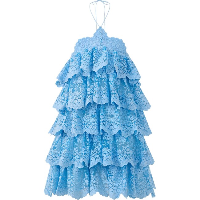 Paloma Lace Frill Mini Dress, Powder Blue