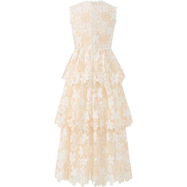 Haley Embroidered Frill Maxi Dress, Beige