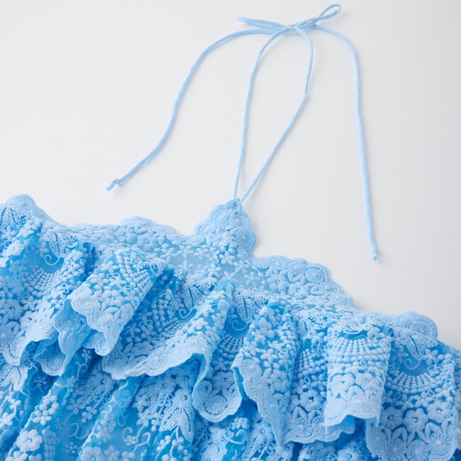 Paloma Lace Frill Mini Dress, Powder Blue - Dresses - 3