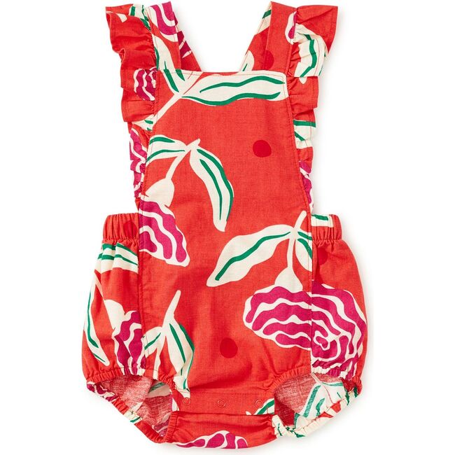 Ruffle Bubble Baby Romper, Flamenco Carnation