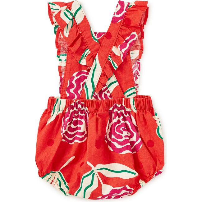 Ruffle Bubble Baby Romper, Flamenco Carnation