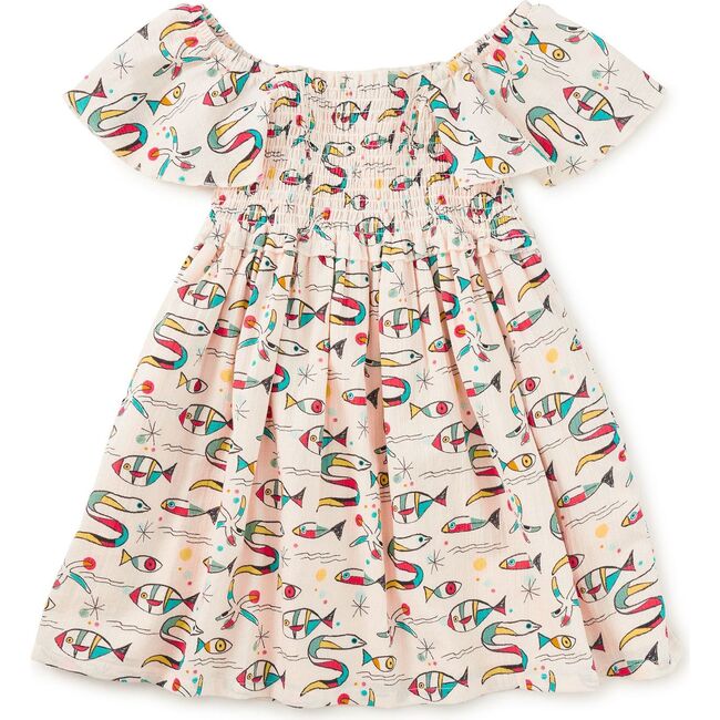 Flutter Sleeve Smocked Dress, Mar de Miro