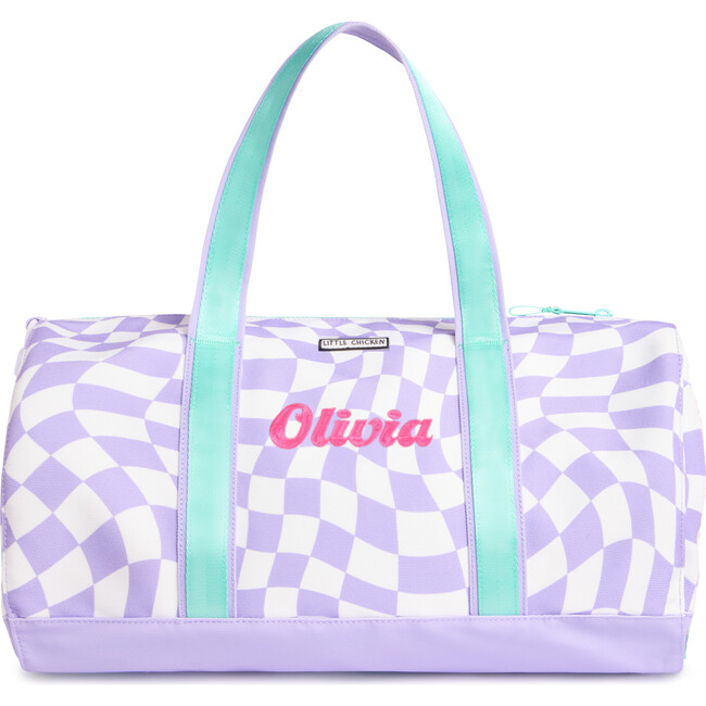 Personalized Kids Duffle Bag, Purple Checker