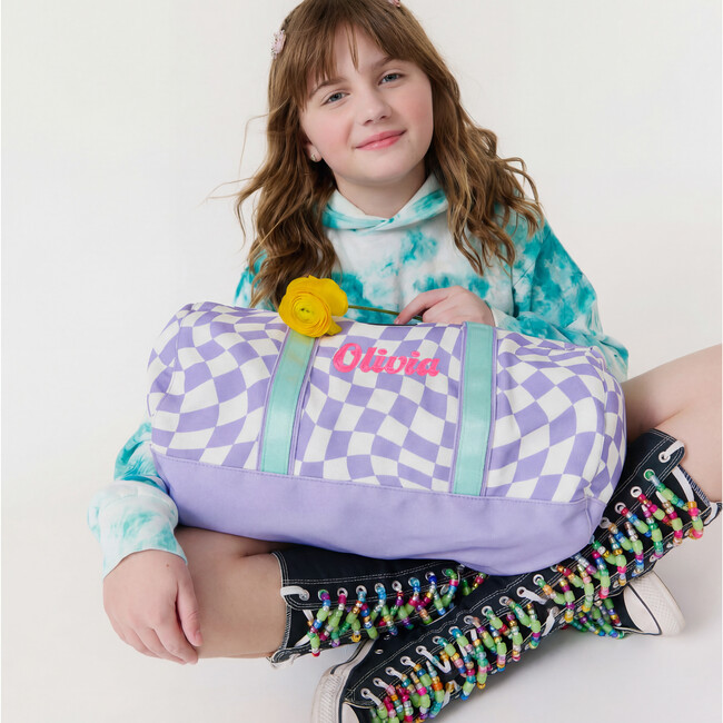 Personalized Kids Duffle Bag, Purple Checker