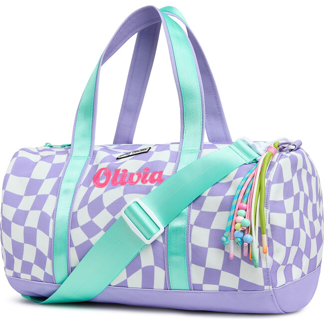 Personalized Kids Duffle Bag, Purple Checker - Luggage - 3