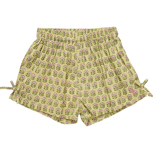 Girls Jules Short, Green Prairie Block Print Spring