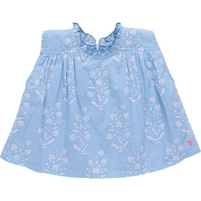 Girls Misha Top, Blue Dewdrop Block Print