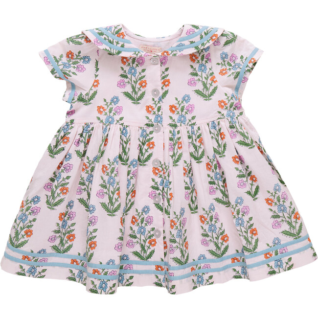 Girls Elowen Dress, Pink Dewdrop Block Print Spring
