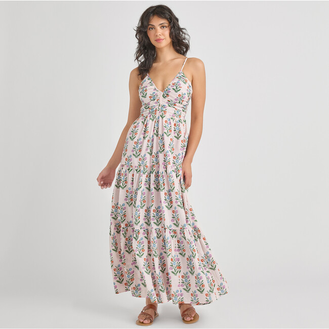 Womens Hope Dress, Pink Dewdrop Block Print Spring