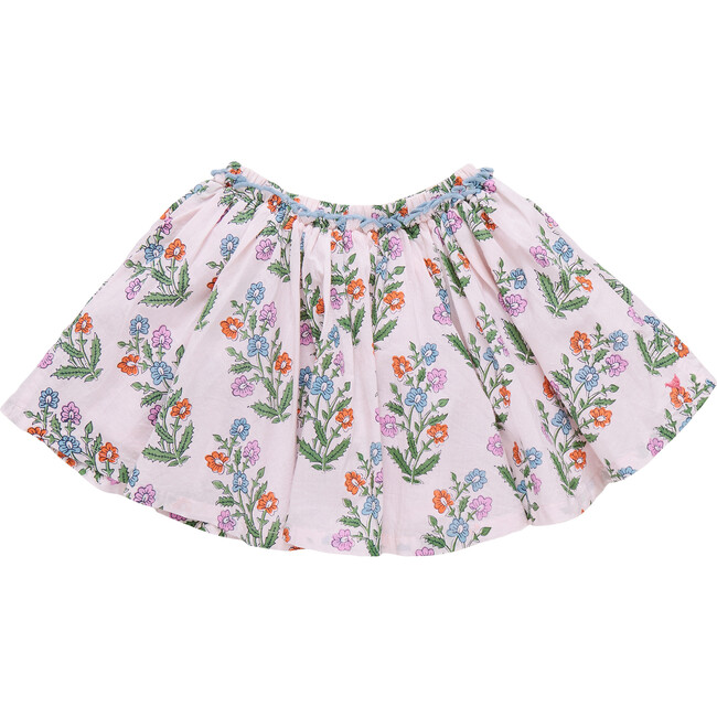 Girls Gianna Skirt, Pink Dewdrop Block Print Spring
