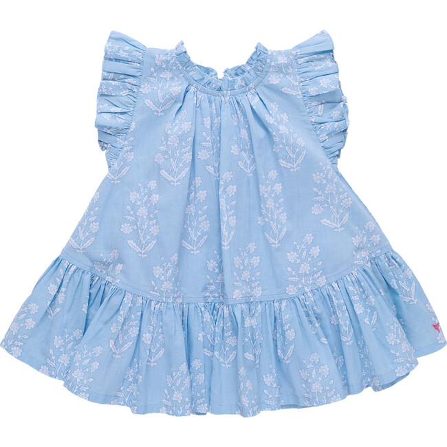 Girls Harper Dress, Blue Dewdrop Block Print