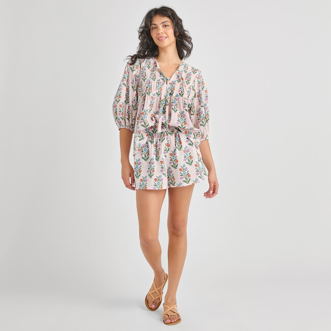 Womens Theodore Short, Pink Dewdrop Block Print Spring