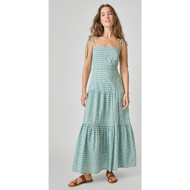 Womens Marilyn Dress, Blue Prairie Block Print