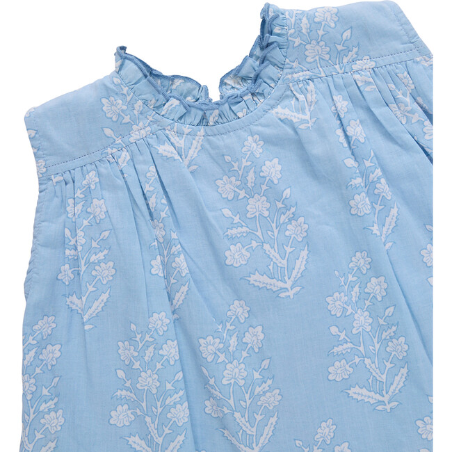 Girls Misha Top, Blue Dewdrop Block Print