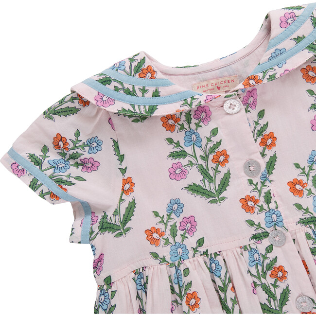 Girls Elowen Dress, Pink Dewdrop Block Print Spring