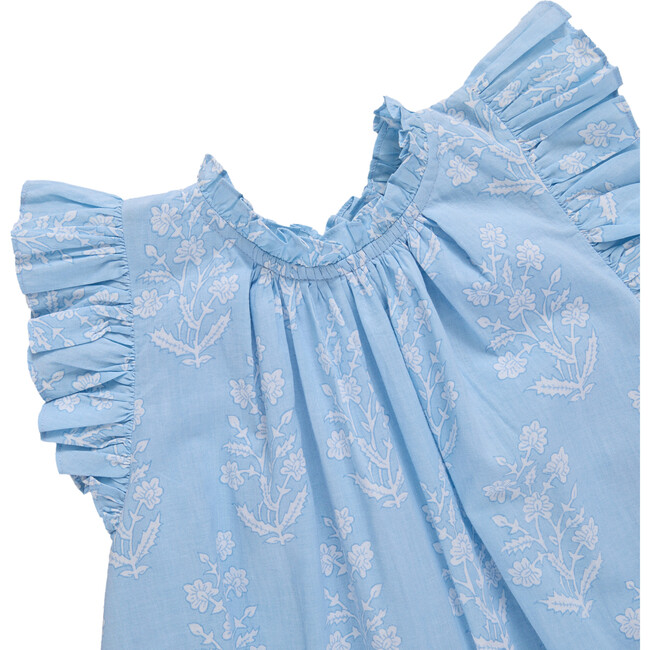 Girls Harper Dress, Blue Dewdrop Block Print