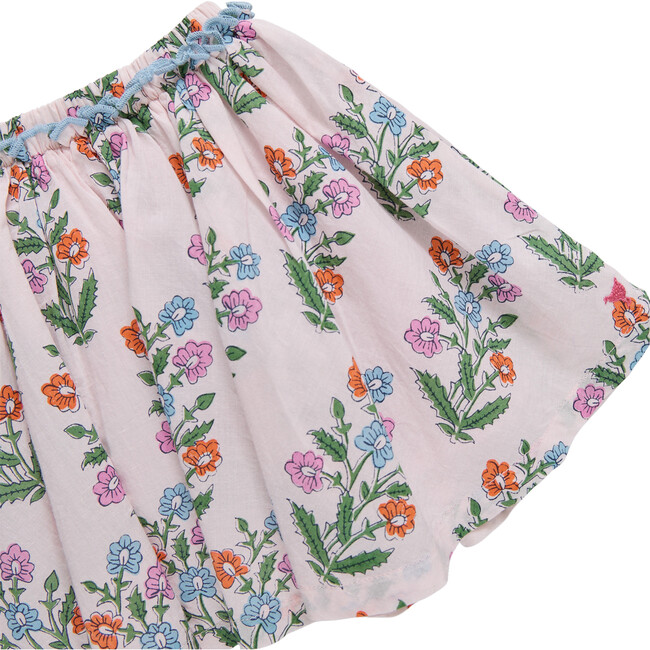 Girls Gianna Skirt, Pink Dewdrop Block Print Spring