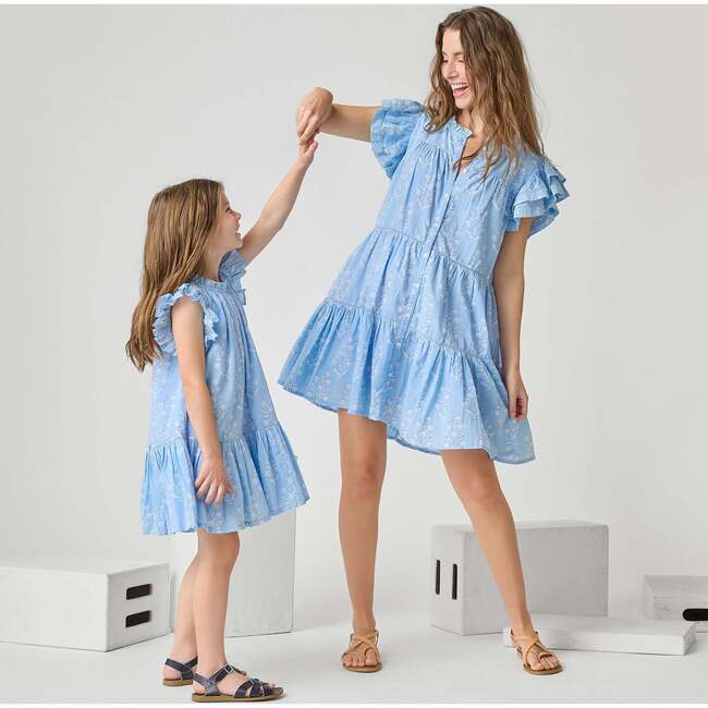 Girls Harper Dress, Blue Dewdrop Block Print - Dresses - 3