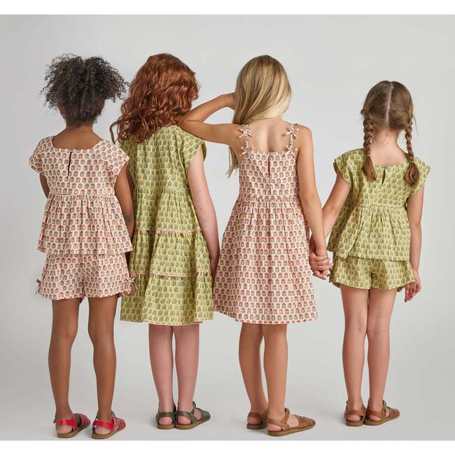 Girls Jules Short, Green Prairie Block Print Spring - Shorts - 3