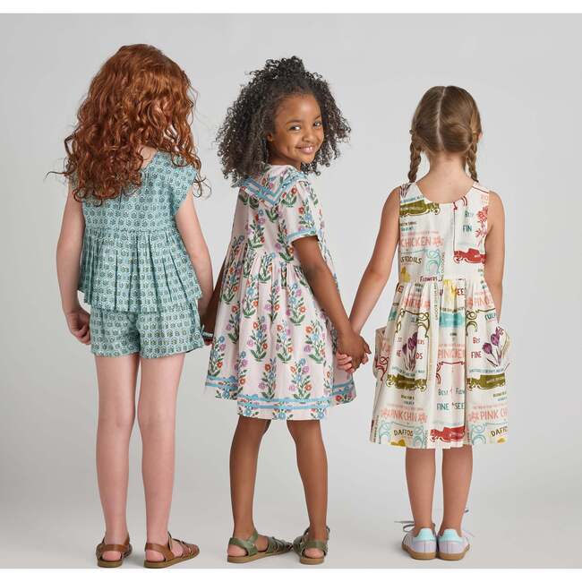 Girls Elowen Dress, Pink Dewdrop Block Print Spring - Dresses - 4