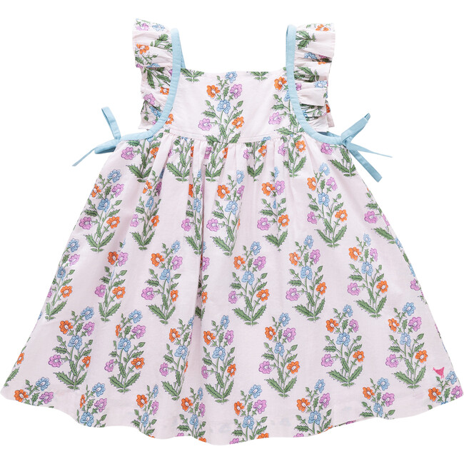 Girls Ailee Dress, Pink Dewdrop Block Print Spring