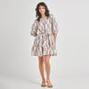 Womens Short Indira Dress, Pink Dewdrop Block Print Spring - Dresses - 1 - thumbnail
